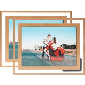 5"7" Picture Frame, Gold Glass Photo Holder, 2 Pack, Tabletop Use or Wall Mouted, Vertical or Horizontal, Classy For Children's Day, Birthday or Wedding