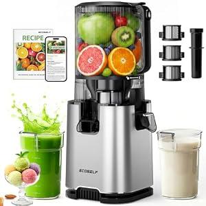ECOSELF 3-in-1 Cold Press Juicer with 3 Filters (For Juice/ Sorbet/ Nut Milk), Juicer Machines With Wide Mouth Hopper For Fruits & Leafy Green, Large Capacity & Hands-Free, High Juice Yield, With Pusher
