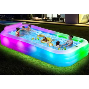 Large Inflatable Pool with Lights - 145'' X 74'' X 22'', Thickened 0.6mm Blow Up Pool with Seat Backrest, 7 Color Changes Oversized Swimming Pool for Family Backyard Party Summer(Pump Included)