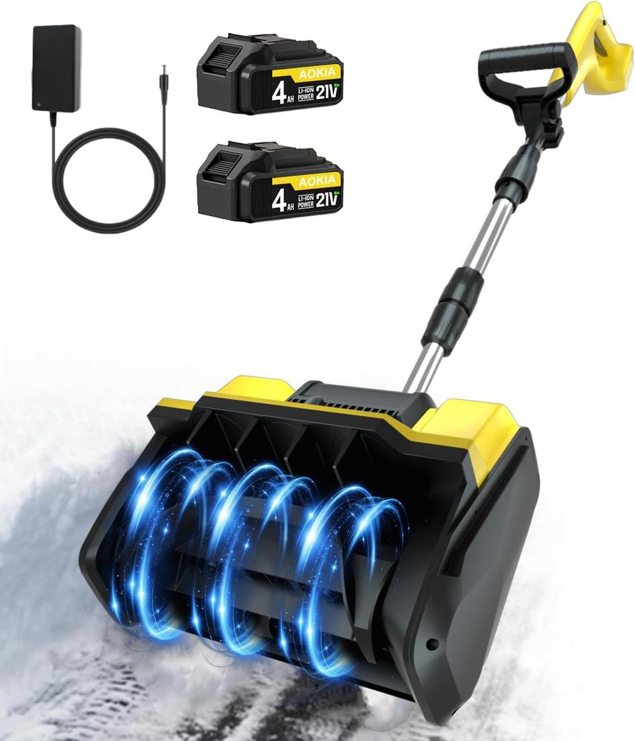Cordless Snow Shovel,12.5" Electric Snow Blower with 2x4.0Ah Batteries,20V Snow Remover with Adjustable Handle &Directional Chute,6" Snow Intake and 27Ft Throw, for Driveway,Deck,Yard Steps Yellow