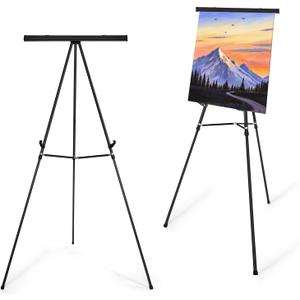 Falling in Art Extra Large 70" High Flip Chart Tripod Display Easel, Black Heavy Duty Aluminum Presentation Stand, Showroom Display Stand for Signs, Paintings, and Posters