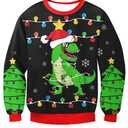 BesserBay Girls Boys Unisex Ugly Christmas Sweater Long Sleeve Crewneck 3D Graphic Printed Sweatshirt Black Dinosaur 14 Years