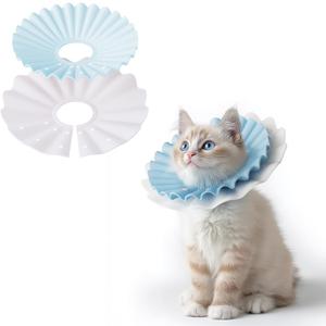 2 Pieces Soft Cat Cone Collar – Adjustable Lightweight Recovery E-Collar to Stop Licking, Scratching & Biting After Surgery, Comfortable Wound Healing Cone Alternative (Blue, S) (Blue)