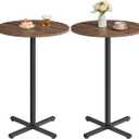 VASAGLE Round Cocktail Table, Set of 2, High Top Bar Pub Table with Metal Frame and Cross Base, for 2-3 People, Modern, Easy to Assemble, 23.6 x 41.1 Inches, Natural Walnut ULBT362K01