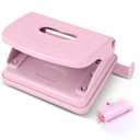 2 Hole Punch, Metal Pink Two Hole Punch for Crafts, Adjustable Manual Paper Puncher Office Punchers for A4/A5/B5 Looseleaf Book and Home Supplies, 8 Sheet Capacity