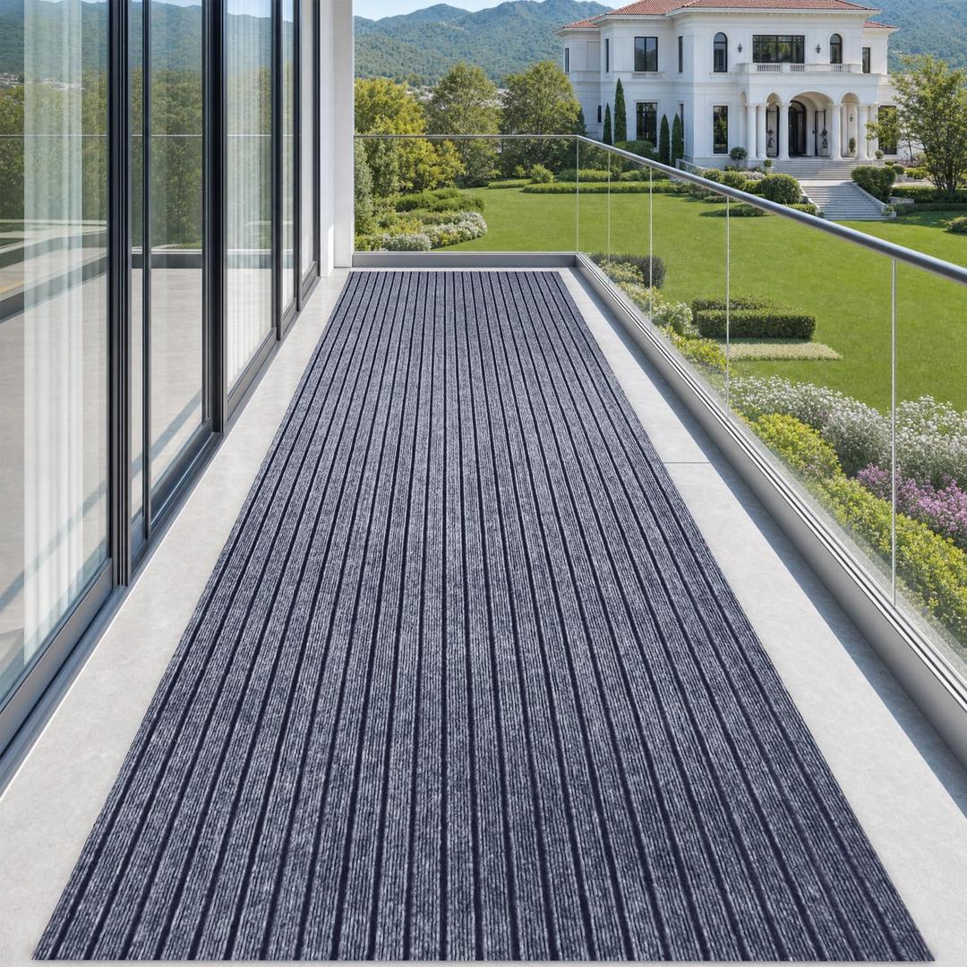 Runner Rugs 3x10 ft Indoor Outdoor Carpet RunnerNon Slip Stripe Runner Rug with Anti-Slip Rubber Backing Waterproof Low Profile Area Runner for Hallway, Entryway, Kitchen, Patio, Garage, Laundry