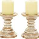 Deco 79 Mango Wood Solid Candle Holder, Set of 2 6"H, 5"W, Brown