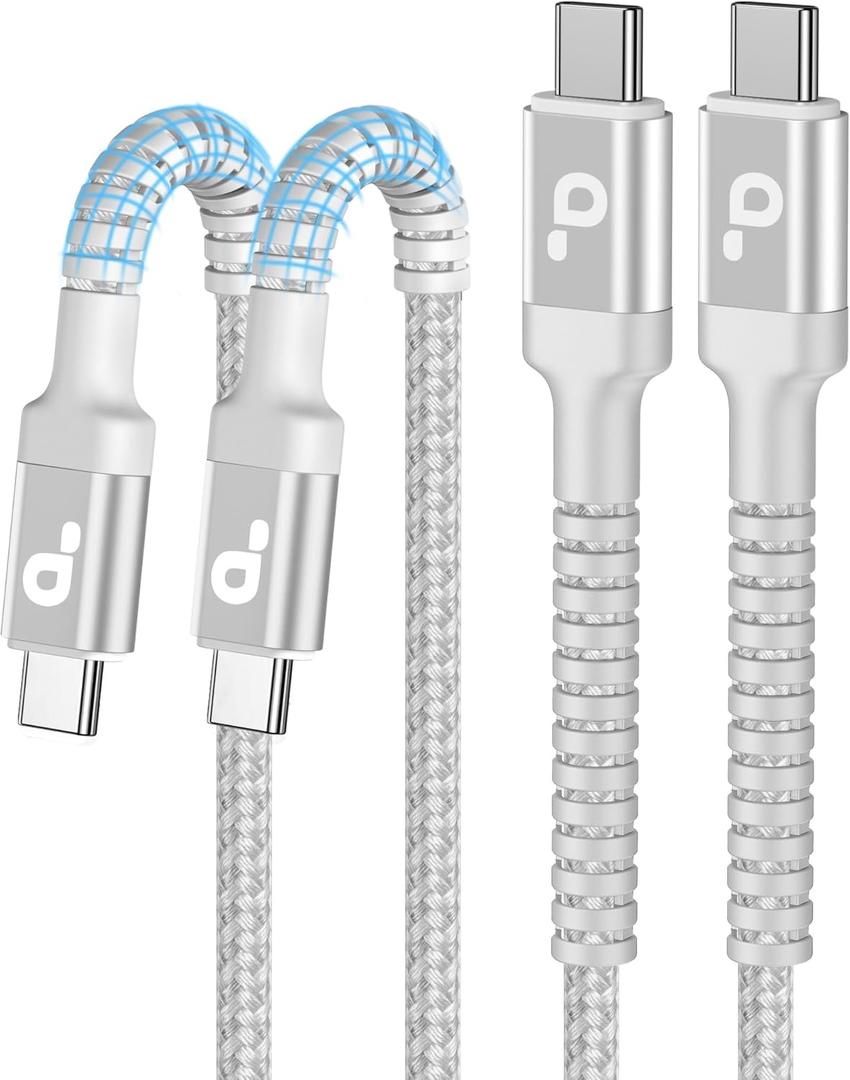USB C to USB C Cable 10FT, 2Pack USB C Charger Cable, Long Type C Fast Charging Cable Nylon Braided USBC Charger Cord Compatible with iPhone 17/16/15/Plus/Pro Max/Samsung Galaxy S23 and More-Silver