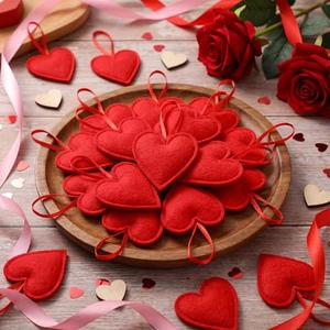 Boao 19 Pack Valentines Red Felt Heart Ornaments Valentines Day Heart Shaped Hanging Ornaments Decorations for Tree Wedding Party Supplies(Classic)