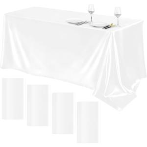 TURSTIN 4 Packs Satin Tablecloth 102 x 58 Inch Overlay Satin Table Cover Rectangle Bright Silk Tablecloth Smooth Fabric Table Decoration for Wedding Banquet Party Events, White