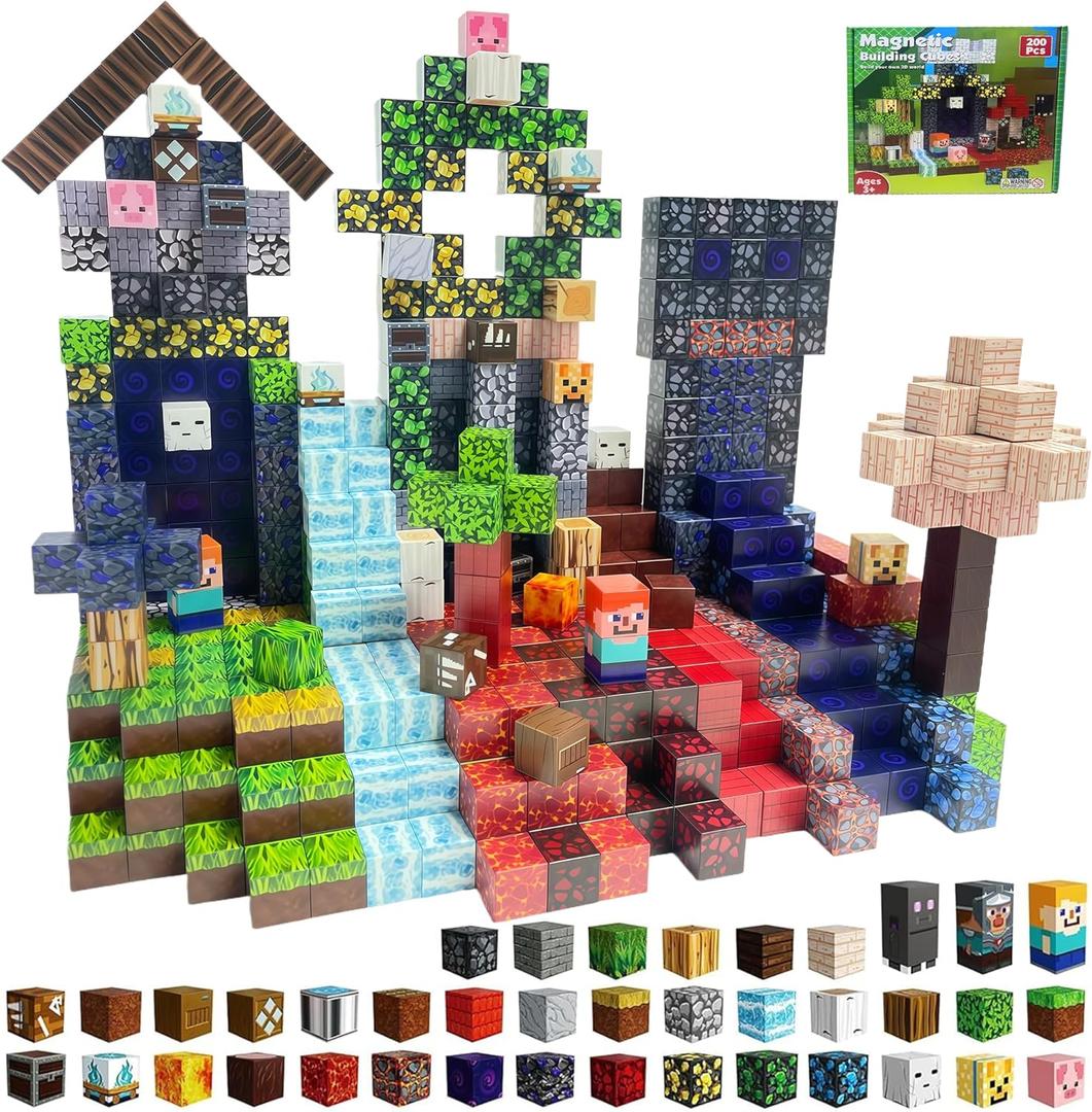 APUNOL 200PCS 0.8in Magnetic Blocks - Magnet Toys for Kids, Magnetic Building Blocks Cubes, Stacking Magnets, STEM Learning Toys Birthday Gifts for Toddlers, Boys and Girls Age 3+ Years Old