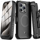 M MYBAT PRO Maverick Series iPhone 15 Pro Max Case with Belt Clip Holster,[Compatible with Magsafe] w/Screen Protector,Anti-Drop,Shockproof,with 360Rotating Kickstand,Heavy Duty Protection Black