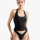SUUKSESS Women Halter Tank Tops Double Lined Backless Y2K Trendy Going Out Tops (S, Black)