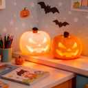 2pcs Pumpkin Night Light, 5-Color Dimmable LED Lamp with Touch Control and Auto-Switch Modes Nursery Nightlights Decor for Kids, Rechargeable Halloween Lantern Cute Silicone Light for Woman and Kids