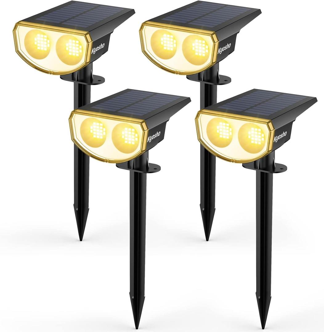 Kyosho Solar Outdoor Lights Waterproof IP67, 38 LEDs Solar Spot Lights Outdoor, 2-in-1 Landscape Spotlight with 3 Modes for Lawn, Pathway, Yard, Pool, 4 Pack (Warm)
