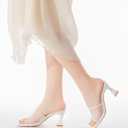 Women's Mule Heels Chunky Kitten Heeled Sandals Mesh Slip On Square Toe Comfortable Casual Dress Pumps Shoes (White), 6.5
