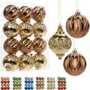 12 PCS Large Christmas Ball Ornaments Set for Tree, Shatterproof Xmas Tree Decorations Balls, Assorted Design Plastic Ornaments for Holiday Wedding Party, Big Brone Christmas Balls