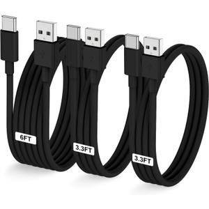 LOFPYE 3-Pack Black [3.3FT+3.3FT+6FT] USB A to USB C CableUSB to USB C Car Carplay Cable for iPhone 16 15 Pro Plus Pro Maxfor iPad Pro/Air/Minifor Samsung S24/S23/S22for MacBook Pro/Air and More