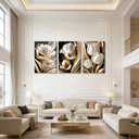 3Pcs Abstract White Gold Floral Canvas Wall Art Modern Luxury Minimalism Painting Pictures Wall Decor tulip Plants Posters Prints Artwork for Living Room Bedroom Office Home Decoration 16 x 24in