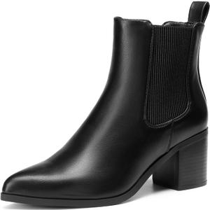 DREAM PAIRS Women's Retro Elastic Chelsea Ankle Boots Fashion Low Chunky Block Heel Pointed Toe Fall Heeled Booties Shoes (6, Black-pu)