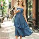 Sunny Spirit Girls Summer Dress for Tween Girl Teen Kids Sundress Maxi Boho Smocked Flowy 2-Way Layered Skirt 5-14 Years (Blue)