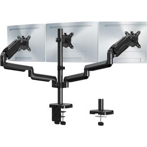 MOUNT PRO Triple Monitor Mount, 3 Monitor Desk Mount for Three Screens up to 32 Inch, Full Motion Gas Spring Triple Monitor Stand, Heavy Duty Monitor Arm Hold up to 17.6lbs Each, VESA Mount, Black