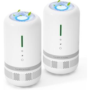 Air Purifiers for Home,H13 HEPA Small Air Purifier for Room up to 960ft,Air Purifiers for Home Pets,Odor,Dust,Quiet Air Cleaner for Office,Living Room,Bedroom,White 2 Pack