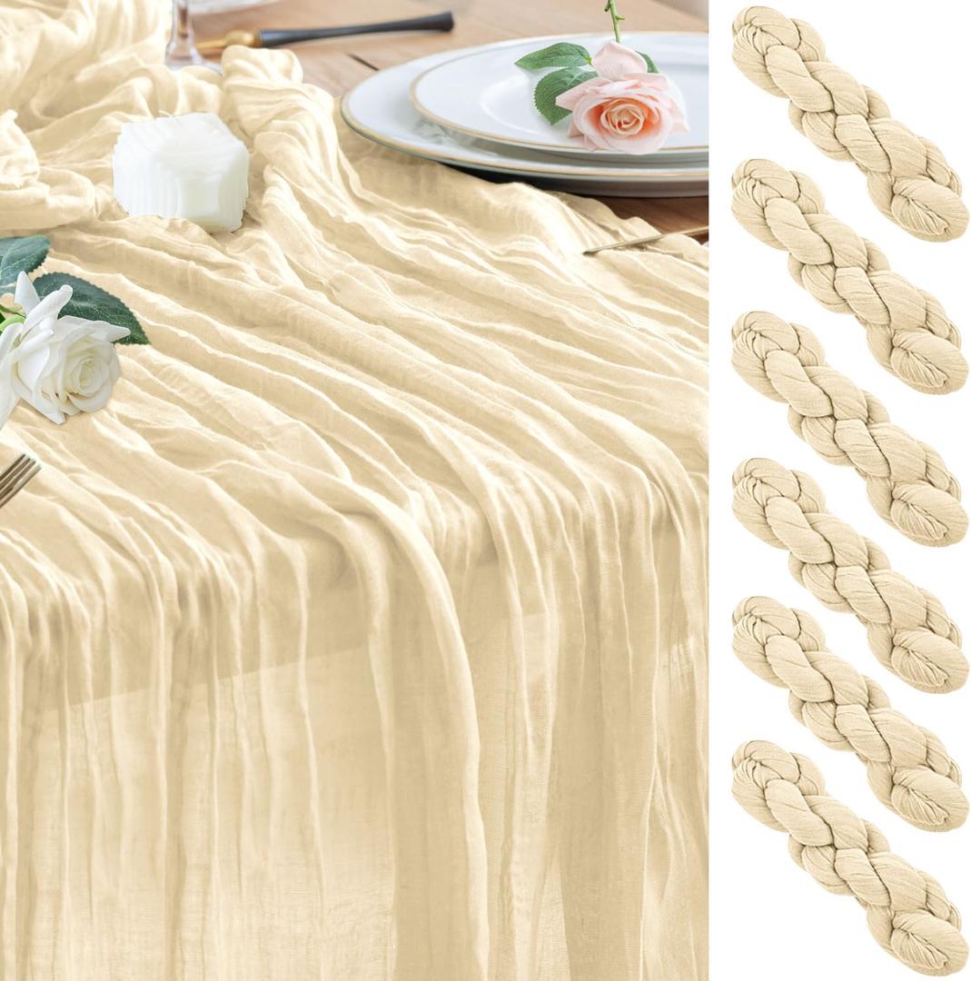 Wokceer Cheesecloth Table Runner 6 Pack 10FT Beige Christmas Gauze Cheese Cloth Table Runner for Party Long Rustic Sheer Table Runners for Baby Bridal Shower Wedding Easter Table Decor