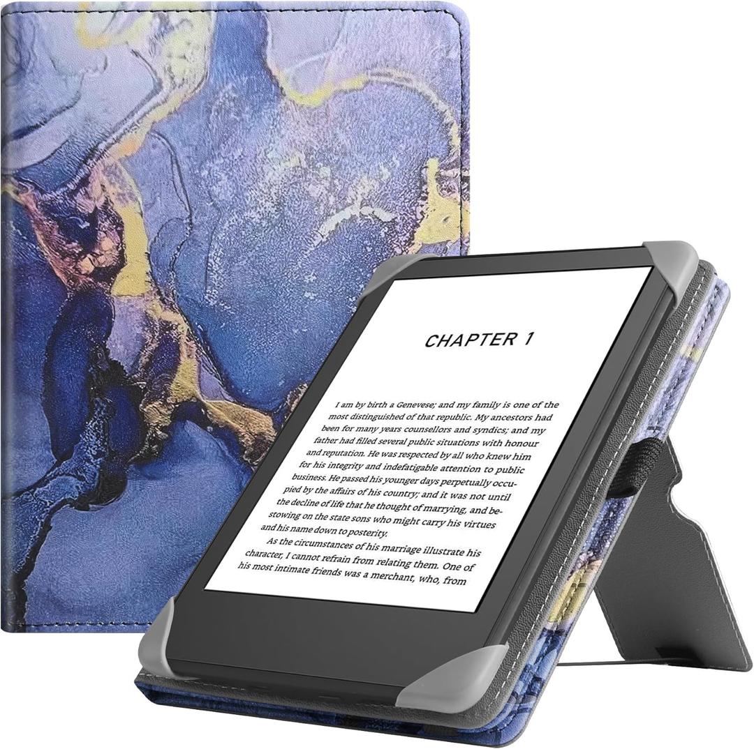HGWALP Universal Case for 6" eReaders, Folio Leather Stand Cover with Handstrap Compatible with All 6 inch Paperwhite/Kobo/Tolino/Pocketook E-Book Reader,Marble Purple