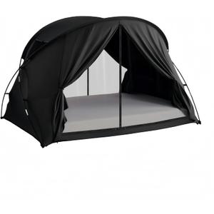 Black Privacy Sleep Indoor Full Size Bed Tent for Adults Kids, Foldable Blackout 90% Canopy Tents with Breathable Mesh Windows and Net Doors Curtains