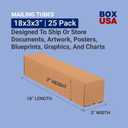 BOX USA Cardboard Box 18"L x 3"W x 3"H, Pack of 25 | Poster Tube for Mailing and Storage of Blueprints, Artwork, Crafts, Long Art Holder, 18 inches