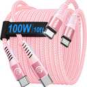 USBC to USBC 100W [10ft/2 Pack] USB C to USB C Fast Charging Cable Braided C to C Charger Cord for MacBook Pro/Air, iPhone 16 15 Pro Max Plus,iPad Pro,Samsung Galaxy S25 Ultra S24 S23,Pixel,PS5,Switch