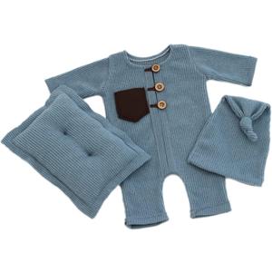 Newborn Photography Prop Outfits Set with Onesie Hat Pillow Soft Breathable Baby Boy Girl One Piece Jumpsuit Photoshoot Infant Romper Set (Blue)