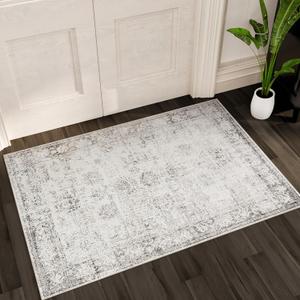 Istana Rug 2x3 - White Cream/Grey Area Rugs - Foldable Non-Shedding Washable Living Room Rug - Anti-Slip Rubber Backed Rugs 2x3 w/Soft Microfiber