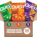 Quest Nutrition Tortilla Style Protein Chips Variety Pack, Chili Lime, Nacho Cheese, Loaded Taco, Low Carb, High Protein, Gluten Free, 1.1 oz (Pack of 12) (EXP 05/21/26)