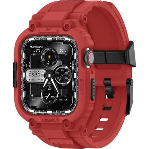 amBand Bands Compatible with Apple Watch 9/8/7 45mm, M1 Sport Series Rugged Case with TPU Strap Military Protective Tough Cover Bumper for iWatch SE3/SE2/SE/6/5/4 44mm Men Red