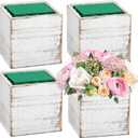 Dandat 4 Sets Wooden Boxes for Centerpieces Wood Cube Planter Box Rustic Square Vases with Removable Plastic Liner Floral Foam Blocks for Christmas Home Wedding Garden Decor