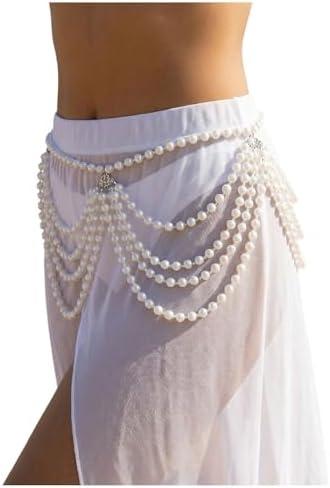 WDIRARA Women's Pearls Waist Chain Body Chain Beach Bikini Accessories