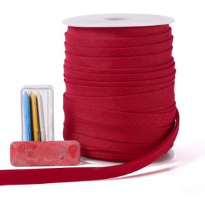 Bias Tape Double Fold 1/2 inch, Double Fold Bias Binding Tape 55 Yards (Wine Red) and 4 Pieces Sewing Fabric Chalks for Crafts, Sewing, Seaming, Hemming, Piping, Quilting.