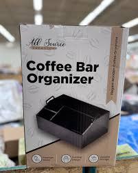 Coffee Station Organizer - Wood Countertop Accessories Organizer with Removable Dividers for Pods Condiment Syrup Tea Cups Stirrers - for Farmhouse Coffee Bar Decor (Black)