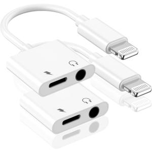 [Apple MFi Certified] Apple Lighting to 3.5 mm Headphone Jack Adapter for iPhone, 2 Pack 2 in 1 iPhone Headphone Aux Audio + Charger Cable Splitter Adapter Dongle for iPhone 14 13 12 11 XS XR X 8 7