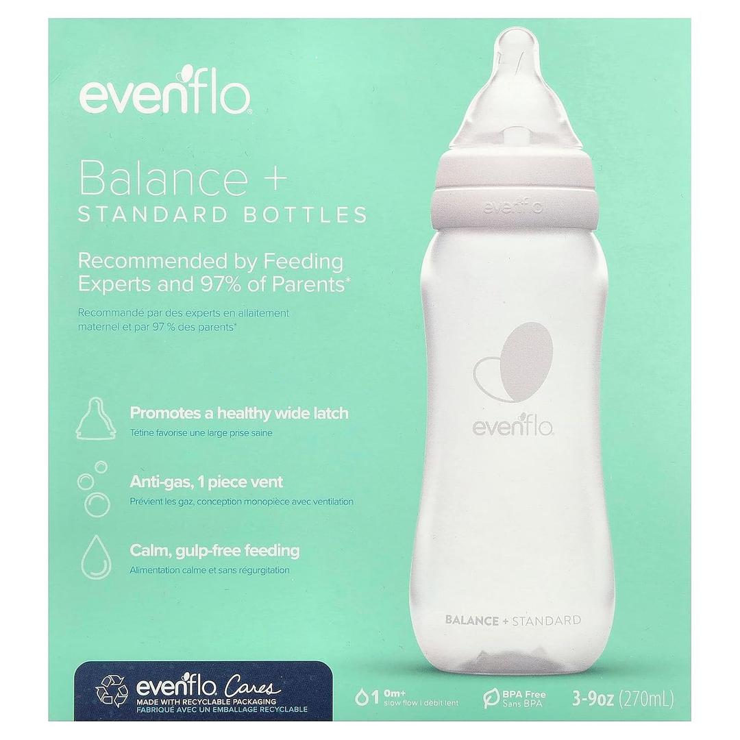 Balance+ Bottles, Standard, 0+ Months, Slow Flow, 3 Bottles, 9 oz (270 ml)
