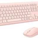 Wireless Keyboard and Mouse Combo, Full Size Silent Ergonomic Keyboard and Mouse, Long Battery Life, Optical Mouse, 2.4G Lag-Free Cordless Mice Keyboard for Computer, Mac, Laptop, PC, Windows(Pink)