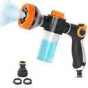 Hose Nozzle with Soap Dispenser, Car Wash Sprayer and Soap Sprayer Hose Attachment - Foam Control Dial with 8 Spray Patterns, 3.5 oz Tank - Fits 3/4 Inch Thread for Dog Rinsing & Decks, Ergonomic Grip