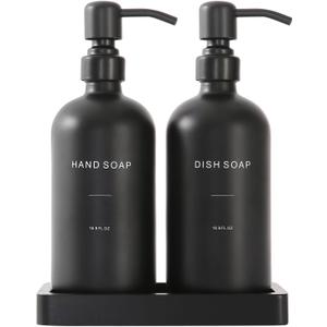 Matte Black Soap Dispenser Set, Kitchen Soap Dispenser Set with Black Stainless Steel Pump, Perfect for Kitchen Decor and Accessories. (Black)