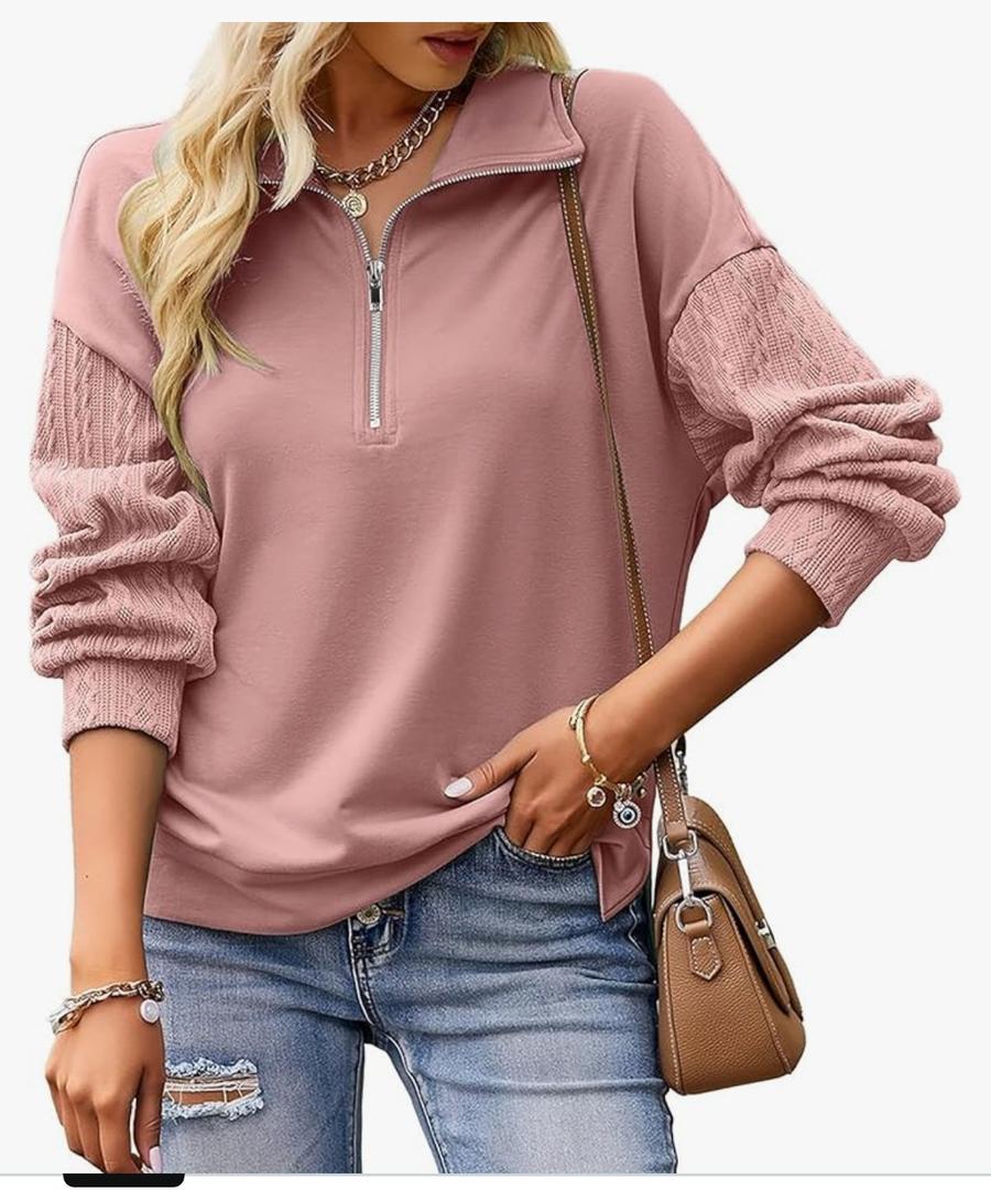 SHEWIN Womens Half Zip Sweatshirt Fall Loose High Neck Pullover Tops, Size: Small