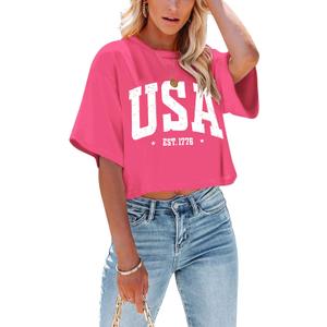 Party in The USA Patriotic Shirts for Women American Flag Memorial Day Shirt Independence Day Stars and Stripes Tshirt (Small, Crop Top_watermelon Red)
