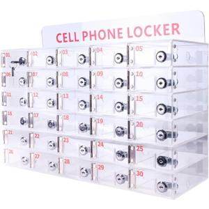 30 Slots Clear Cell Phone Locker,Acrylic Cell Phone Organizer Phones Storage Cabinet Wall Mounted with Door Locks Keys for Factory Office School 12.9X20.6X7.2inch