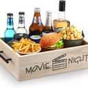 15 Inch Movie Night Snack Trays with Handles Wooden Snack Popcorn Bowl Organizer Movie Night Supplies Candy Food Storage Bin Basket for Theater Family Birthday Party(Classic)