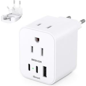 European Travel Plug Adapter, Foldable International Travel Adapter with 2 AC Outlets 3 USB Ports(2 USB C), Type C Plug Adapter Travel Essentials to Most Europe EU Spain Italy France Germany European Travel Plug Adapter, Foldable International Travel Adapter with 2 AC Outlets 3 USB Ports(2 USB C), Type C Plug Adapter Travel Essentials to Most Europe EU Spain Italy France Germany